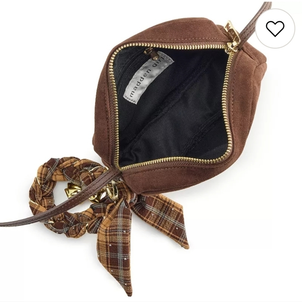 Madden Girl Brown Camera Crossbody Bag Faux Suede Gold Hardware NWT MSRP $36 - Picture 6 of 7